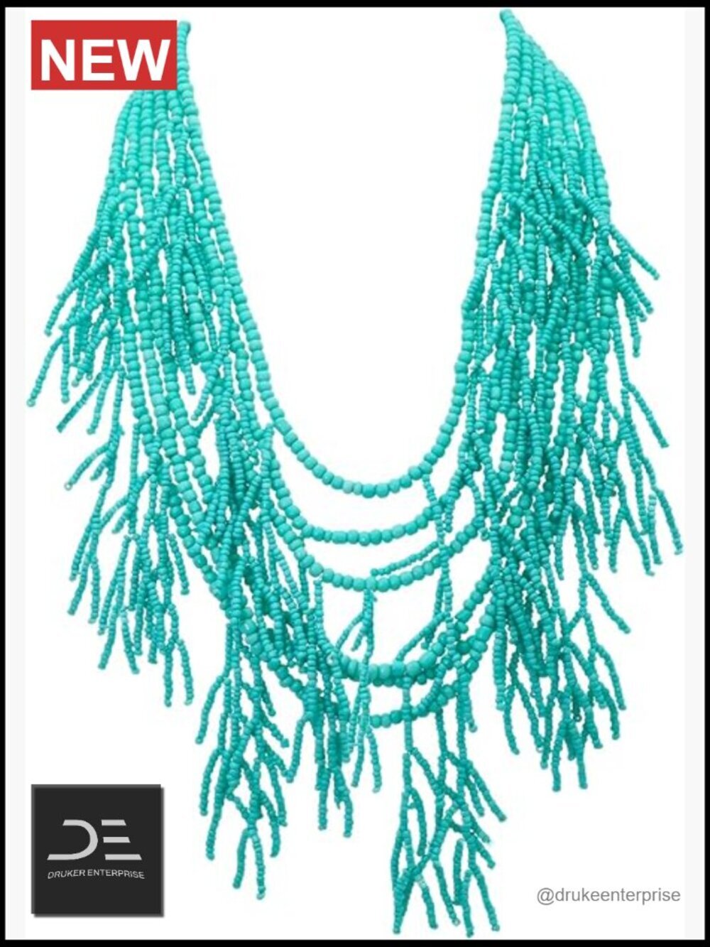 Chunky Beaded Fringe Collar Necklace with Lobster Clasp
